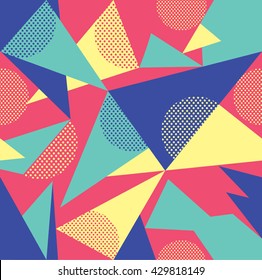 Seamless abstract geometric colorful pattern in retro style. Retro memphis designs for textiles and fabrics, upholstery, wrapping paper and wallpapers of all kinds. Vector illustration.