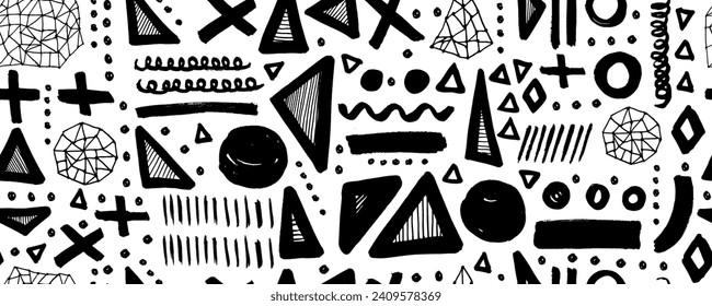 Seamless abstract geometric doodle pattern fashion 80-90s. For used in printing, website background and fabric design.