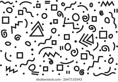 Seamless Abstract Geometric Doodle Pattern with Hand Drawn Shapes Like Triangle, Circle, Square for Retro Decoration, Wallpaper, and Fabric Design