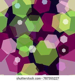 Seamless abstract geometric EPS 10 vector pattern. Background with repeating green, purple, pink and white polygons (hexagons)