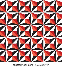 Seamless abstract geometric facet texture pattern background in red, white and black.