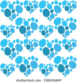 Seamless abstract geometric flat blue eggs forming a heart shapes on white background. Repetitive vector illustration. EPS 10.