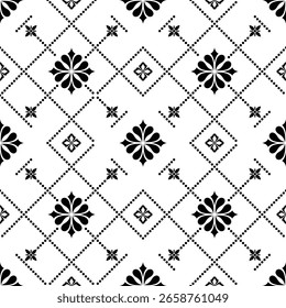 Seamless Abstract Geometric Floral Pattern  Black and White Ornamental Damask Background for Textile  Wallpaper