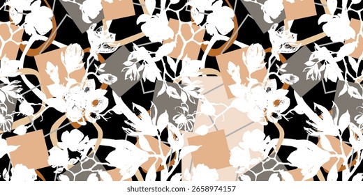 Seamless abstract geometric floral pattern. Vector Illustration.