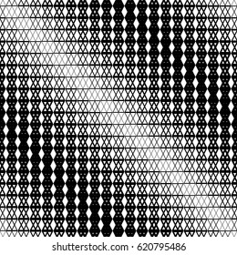 Seamless abstract geometric halftone black and white pattern with triangles.
