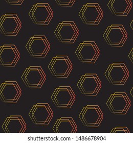 Seamless abstract geometric hexagons gradient pattern on a black background, texture can be used for wallpaper, fabric, invitation, packaging, book background