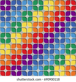 Seamless Abstract Geometric Leaf Rainbow Pattern. 3d Tile Surface. Frame Border Wallpaper. Elegant Repeating Vector Ornament