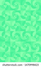 The seamless abstract geometric pattern with 24 patterns of block consisting of 4 shades of seafoam green background, circle and semicircles