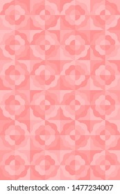 The seamless abstract geometric pattern with 24 patterns of block consisting of 4 shades of pink rose background, circle and 8-pointed flowers
