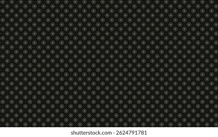 Seamless abstract geometric pattern with 8 fold flower outline in gray and gold on black background. Vector illustration, for masculine shirt lady dress cloth textile cover wallpaper decoration paper
