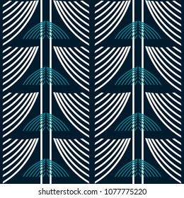 Seamless abstract geometric pattern of arched shapes. Blue and white colors