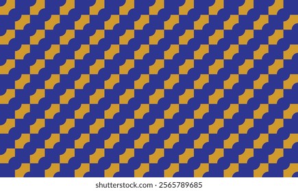 Seamless abstract geometric pattern arranged diagonally in gold on a blue background