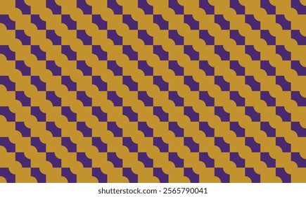 Seamless abstract geometric pattern arranged diagonally in purple on a gold background