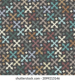 Seamless abstract geometric pattern with arrow crosses. Pastel colored modern regularly repeating geometrical background