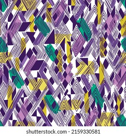 Seamless abstract geometric pattern. Artistic chevron background. Ethnic African folk ornament. Rhombuses, triangles, concentric zig zag lines. Simple hand drawn geometric shapes.