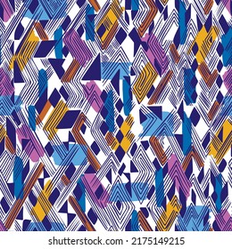 Seamless abstract geometric pattern. Artistic chevron background. Ethnic African folk ornament. Rhombuses, triangles, concentric zig zag lines. Simple hand drawn geometric shapes.