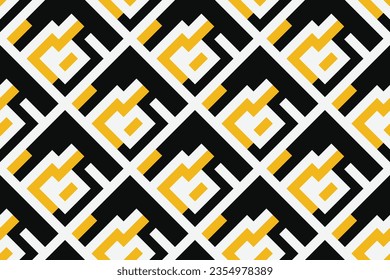 Seamless abstract geometric pattern with black, yellow and white color. Vector Illustration.
