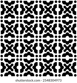 Patrón geométrico abstracto sin fisuras en blanco y negro, que consiste en repetir Formas simétricas. Adecuado para fondos, Fondos de pantalla, diseños textiles, impresiones, proyectos decorativos, etc.