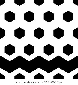 Seamless abstract geometric pattern. Black-and-white figures of hexagons. Textile rapport.