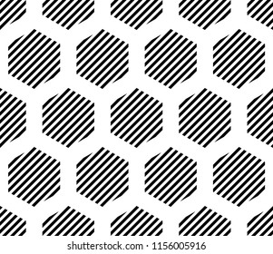 Seamless abstract geometric pattern. Black-and-white figures of hexagons. Textile rapport.