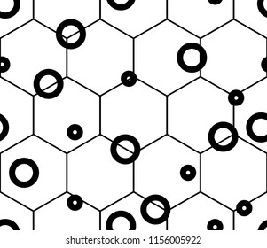 Seamless abstract geometric pattern. Black-and-white figures of hexagons. Textile rapport.