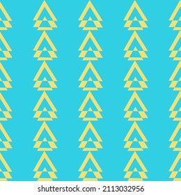 Seamless abstract geometric pattern. Blue, yellow. Vector. Illustration. Vertical lines with triangles. Ethnic style. Design for textile fabrics, wrapping paper, background, wallpaper, cover.