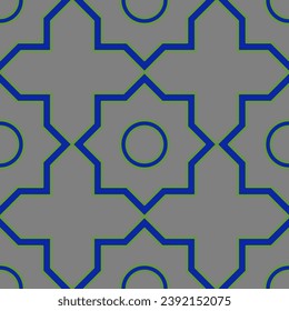 Seamless abstract geometric pattern. Blue, grey. Vector illustration. Ethnic texture. Design for textile fabrics, wrapping paper, background, wallpaper, cover.