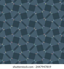 Seamless abstract geometric pattern in blue and pastel rainbow colors. Vector illustration - Triangle and square based shapes with line texture suitable for home decor, fashion and giftware.