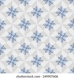 Seamless abstract geometric pattern with blue decorative elements. Vector illustration