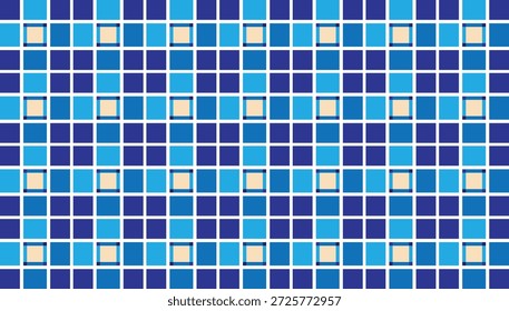 Patrón geométrico abstracto sin fisuras en combinación de color azul compuesto de cuadrados con bordes blancos, ideal para textiles y fondos
