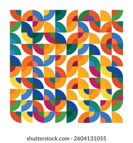 Seamless abstract geometric pattern with bold curved shapes in vibrant colors. Perfect for textiles, wallpapers, digital designs, and modern backgrounds.