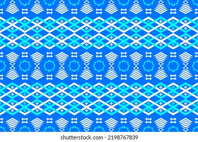 ฺBlue seamless abstract geometric pattern bright motif ethnic beautiful. Design for textiles, curtain, wallpaper, wrapping paper, carpet, fabric. Vector Illustration.