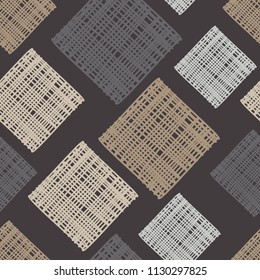 Seamless abstract geometric pattern. Brown floor with wooden texture. Texture patchwork. Textile rapport.