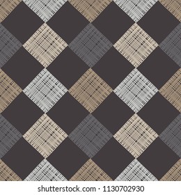 Seamless abstract geometric pattern. Brown floor with wooden texture. Texture patchwork. Textile rapport.