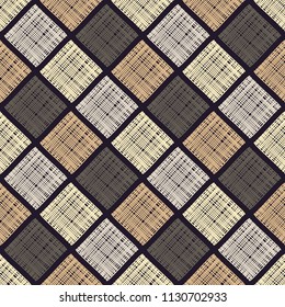 Seamless abstract geometric pattern. Brown floor with wooden texture. Texture patchwork. Textile rapport.