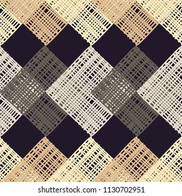 Seamless abstract geometric pattern. Brown floor with wooden texture. Texture patchwork. Textile rapport.