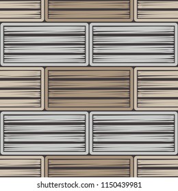 Seamless abstract geometric pattern. Brown floor with wooden texture. Brushwork. Hand hatching. Textile rapport.