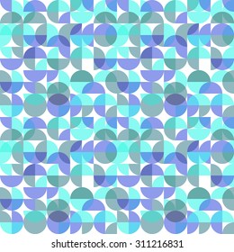 Seamless abstract geometric pattern of circles and their parts in shades of blue