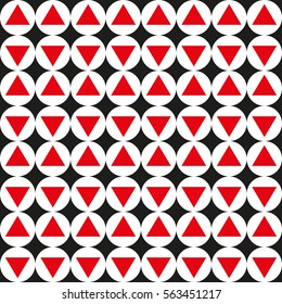 Seamless abstract geometric pattern of circles and triangles, vector illustration