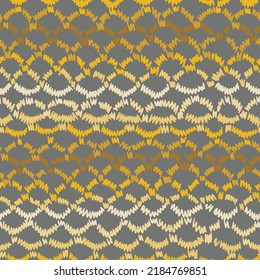 Seamless abstract geometric pattern with color decorative hand drawn circles, ovals forming grid. Chain background. Simple ethnic folk style. Knitting lace texture.