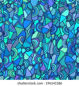 Seamless abstract geometric pattern. Colored shapes constitute an intricate composition. Vector
