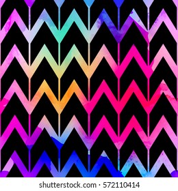 Seamless abstract geometric pattern with the colorful rainbow watercolor zigzag lines. Perfect for party background, holiday decoration