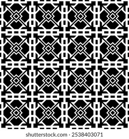Seamless abstract geometric pattern with a combination of square shapes and straight lines in black and white colors. Suitable for backgrounds, wallpapers, textiles and various creative projects.