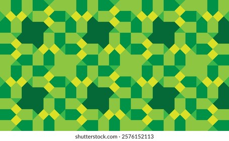 Seamless abstract geometric pattern combination of triangles, squares and rhombuses in green color combination