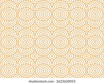 Seamless Abstract Geometric Pattern with Concentric Circles and Wave Lines – Orange on White Background"