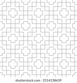 Seamless abstract geometric pattern consisting of interlocking gray lines on a white background. Suitable for various creative projects or decorative elements.