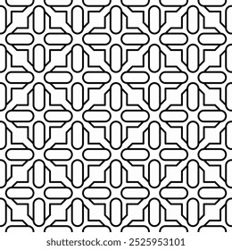 Seamless abstract geometric pattern, consisting of interlocking shapes in black and white. Suitable for backgrounds, wallpapers, textiles and various creative projects.