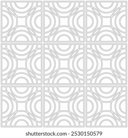 Seamless abstract geometric pattern consisting of layered semicircular shapes in a grid layout. Great for backdrops, wallpaper, or decorative art projects.