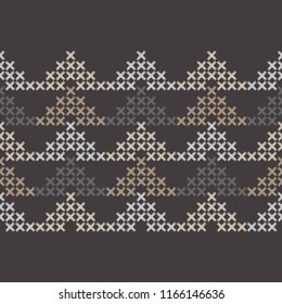 Seamless abstract geometric pattern. Cross-stitch. Mosaic texture. Brushwork. Hand hatching. Scribble texture. Textile rapport.