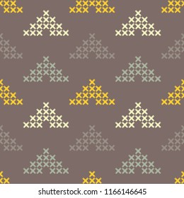 Seamless abstract geometric pattern. Cross-stitch. Mosaic texture. Brushwork. Hand hatching. Scribble texture. Textile rapport.